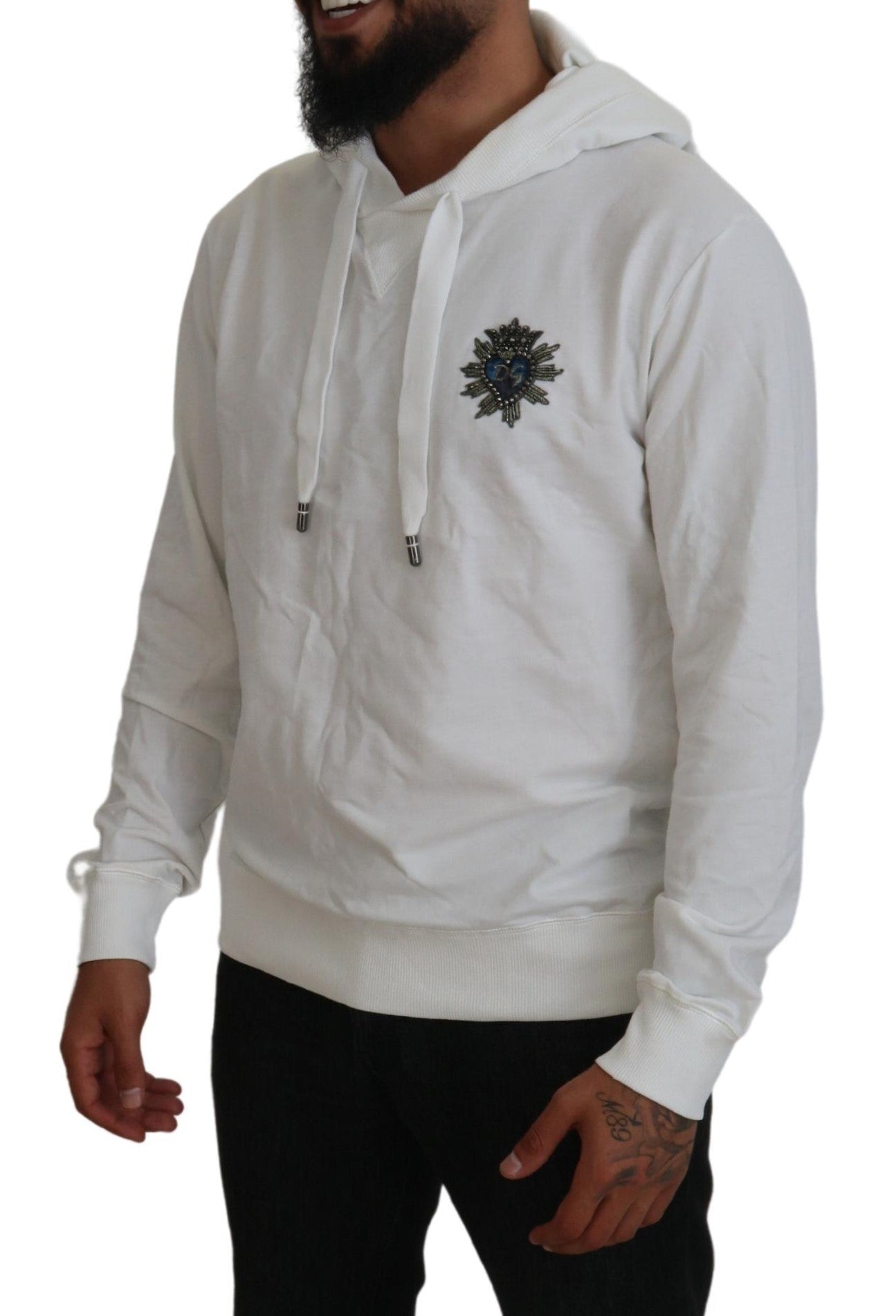 Dolce & Gabbana White Cotton Hooded Sweatshirt Logo Sweater Dolce & Gabbana