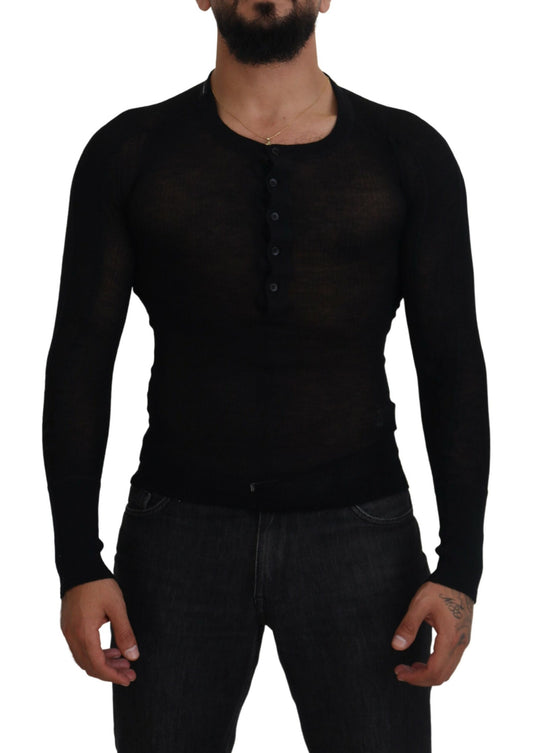 Dolce & Gabbana Black Cashmere Button Pullover Sweater Dolce & Gabbana