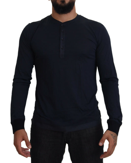 Dolce & Gabbana Blue Cotton Button Crewneck Pullover Sweater Dolce & Gabbana