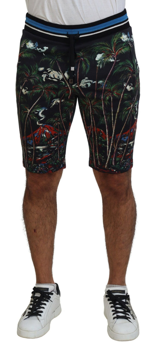 Dolce & Gabbana Black Cotton Volcano Print Casual Shorts Dolce & Gabbana