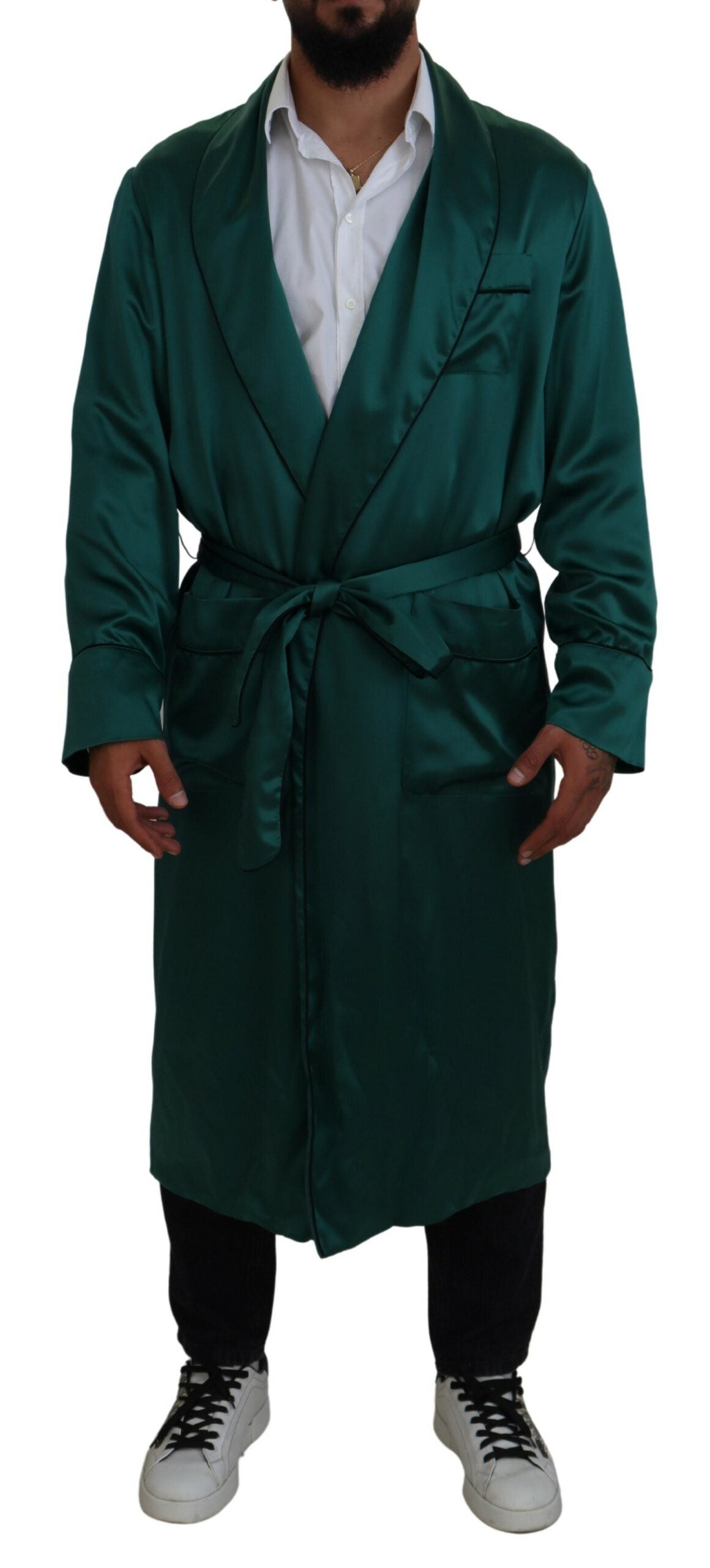 Dolce & Gabbana Green Silk Waist Belt Robe Sleepwear Dolce & Gabbana