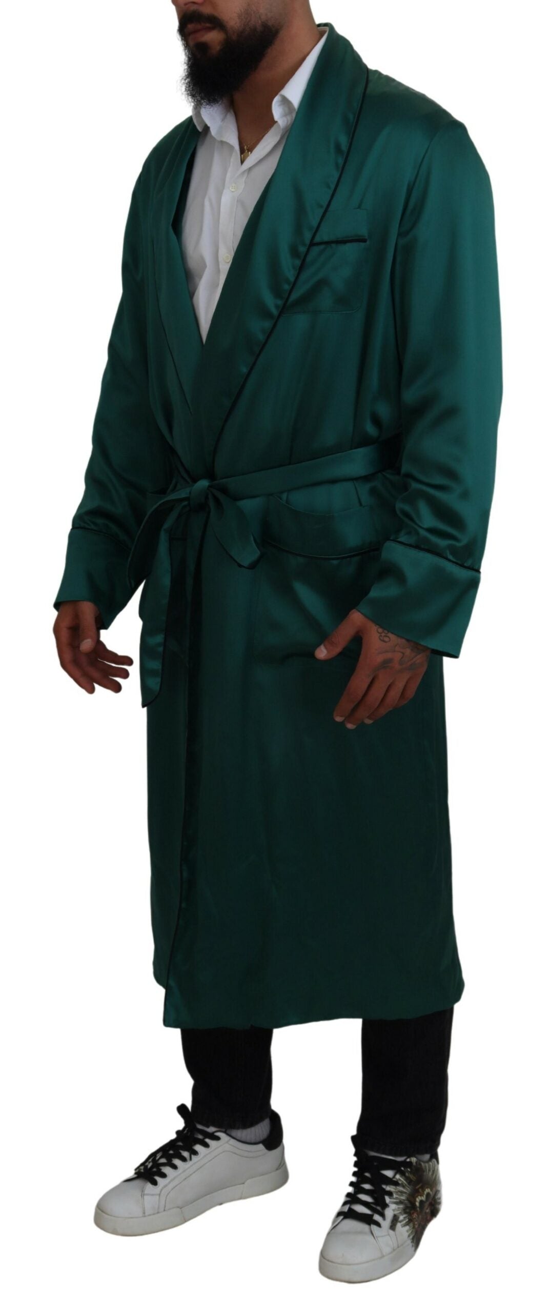 Dolce & Gabbana Green Silk Waist Belt Robe Sleepwear Dolce & Gabbana