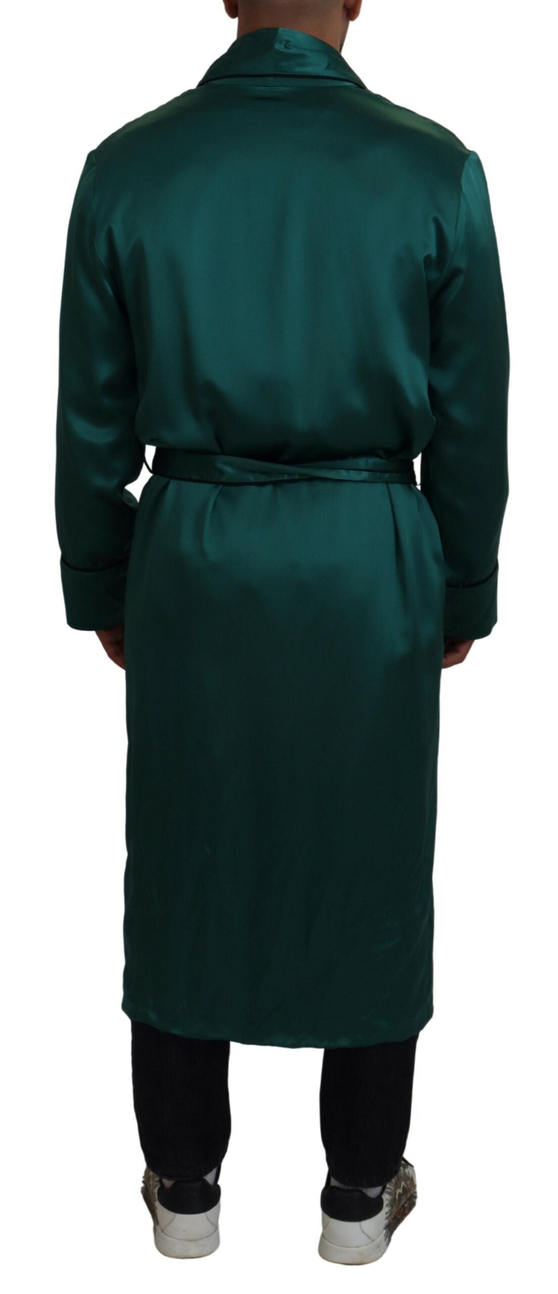 Dolce & Gabbana Green Silk Waist Belt Robe Sleepwear Dolce & Gabbana