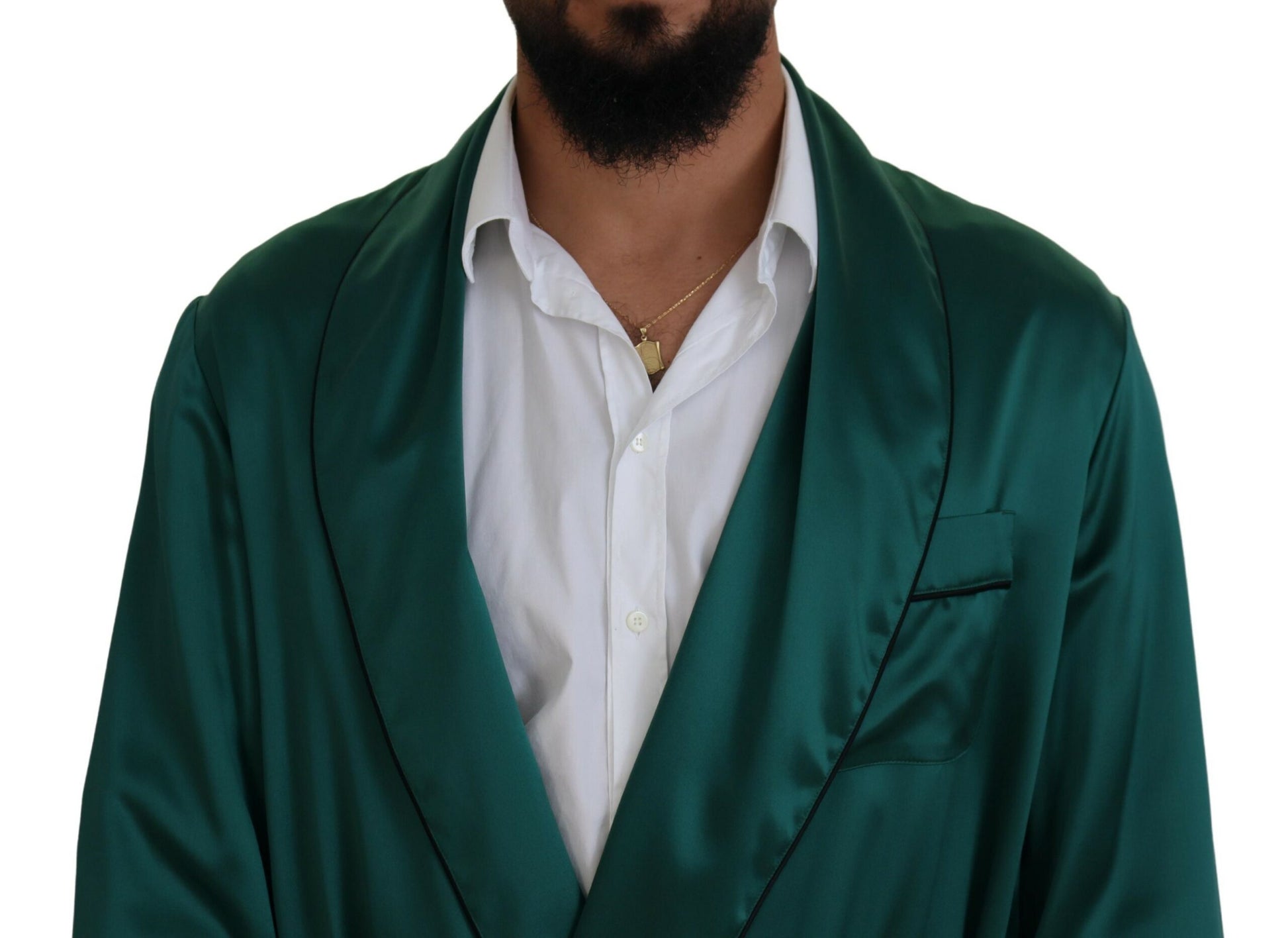 Dolce & Gabbana Green Silk Waist Belt Robe Sleepwear Dolce & Gabbana