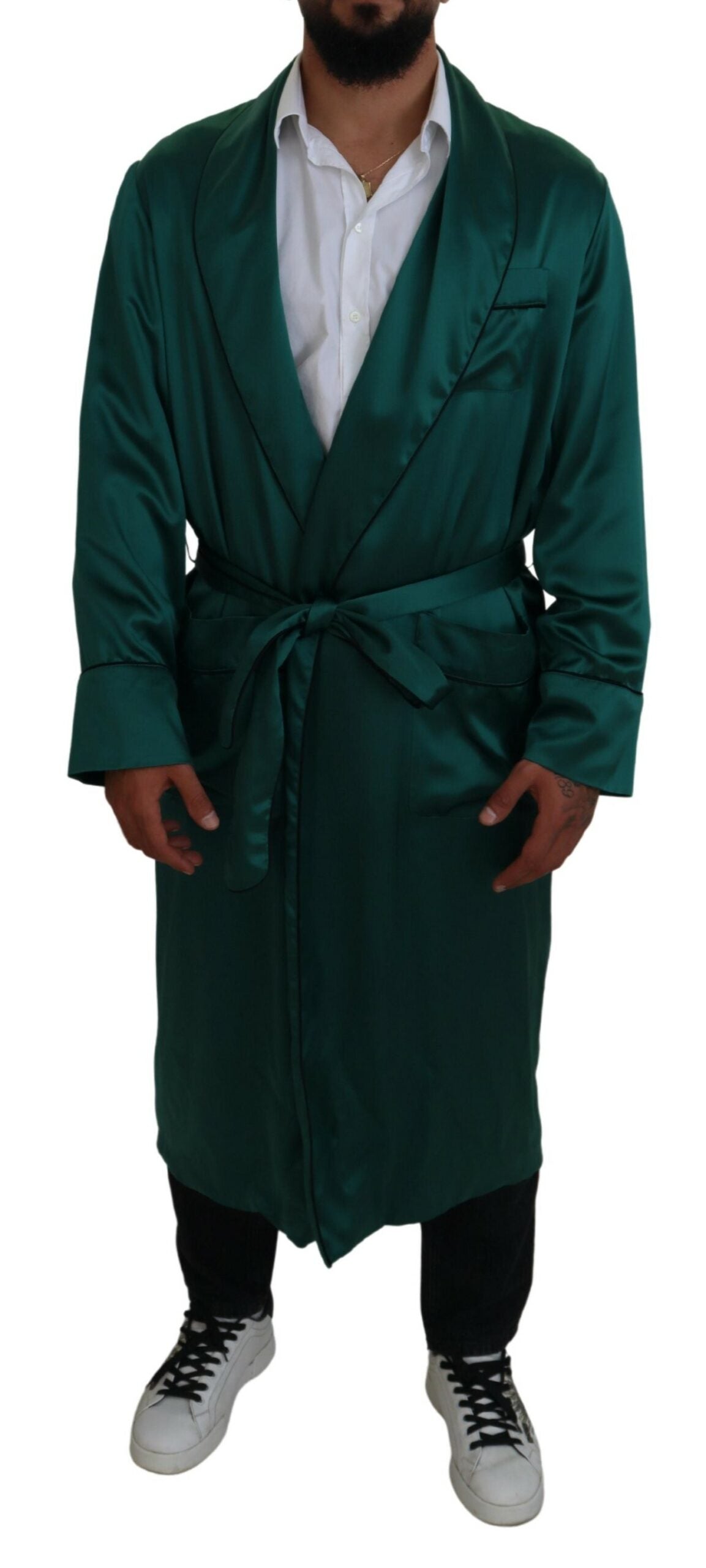 Dolce & Gabbana Green Silk Waist Belt Robe Sleepwear Dolce & Gabbana