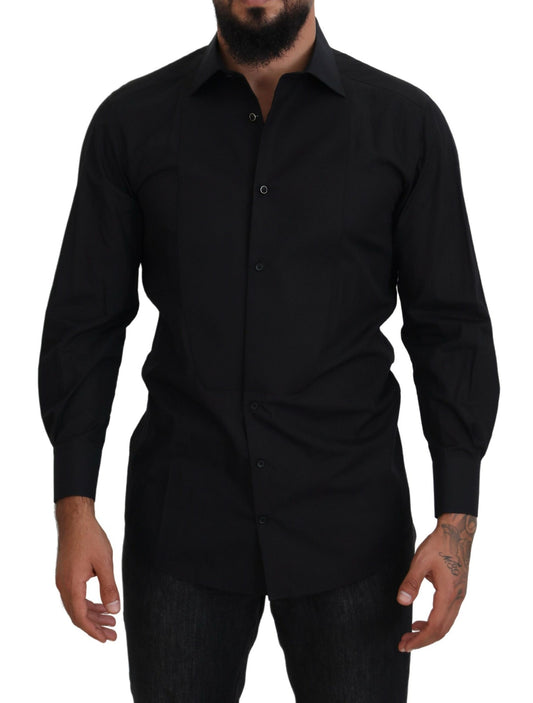 Dolce & Gabbana Black GOLD Cotton Collared Long Sleeve Shirt Dolce & Gabbana