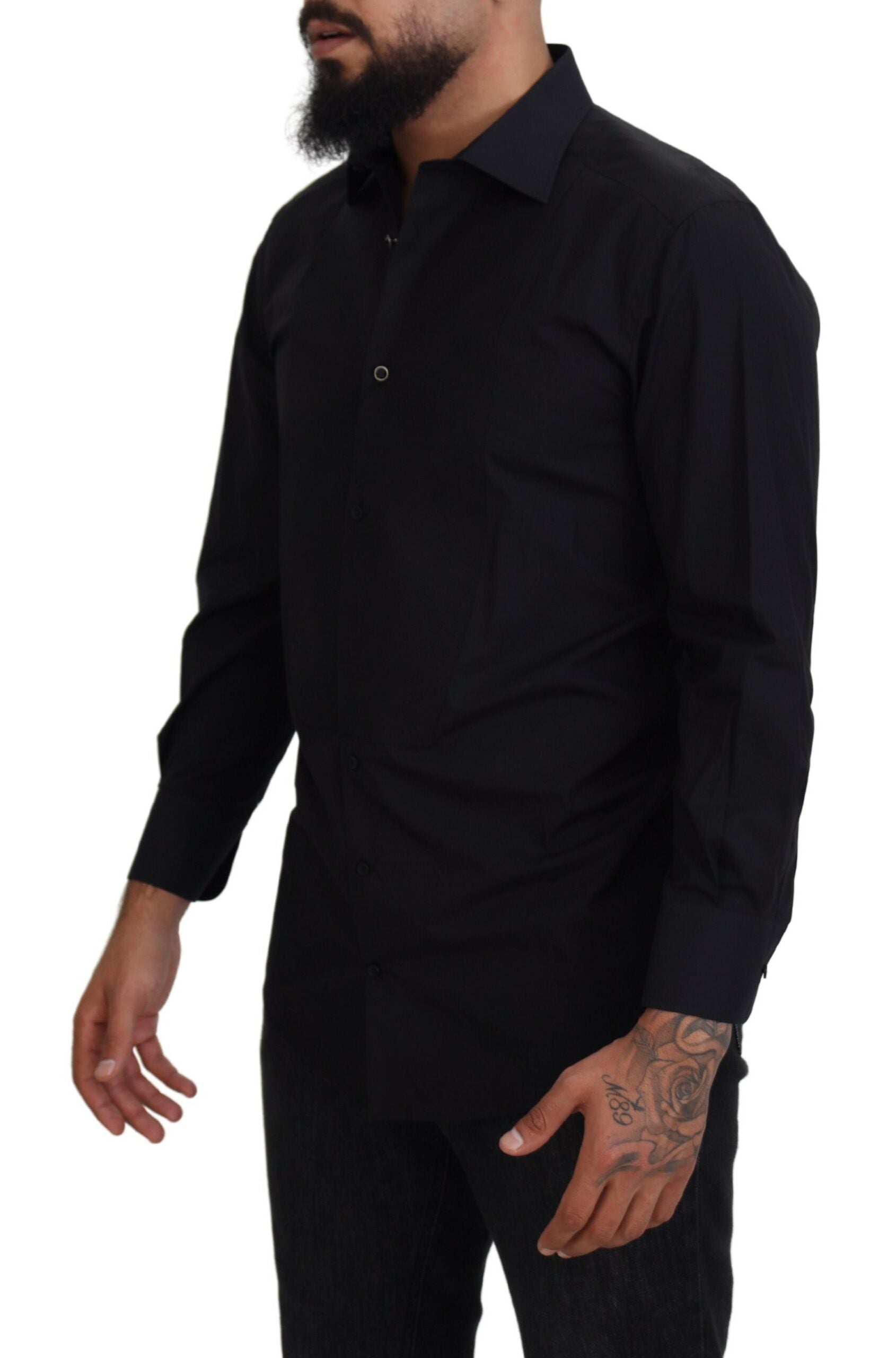 Dolce & Gabbana Black GOLD Cotton Collared Long Sleeve Shirt Dolce & Gabbana