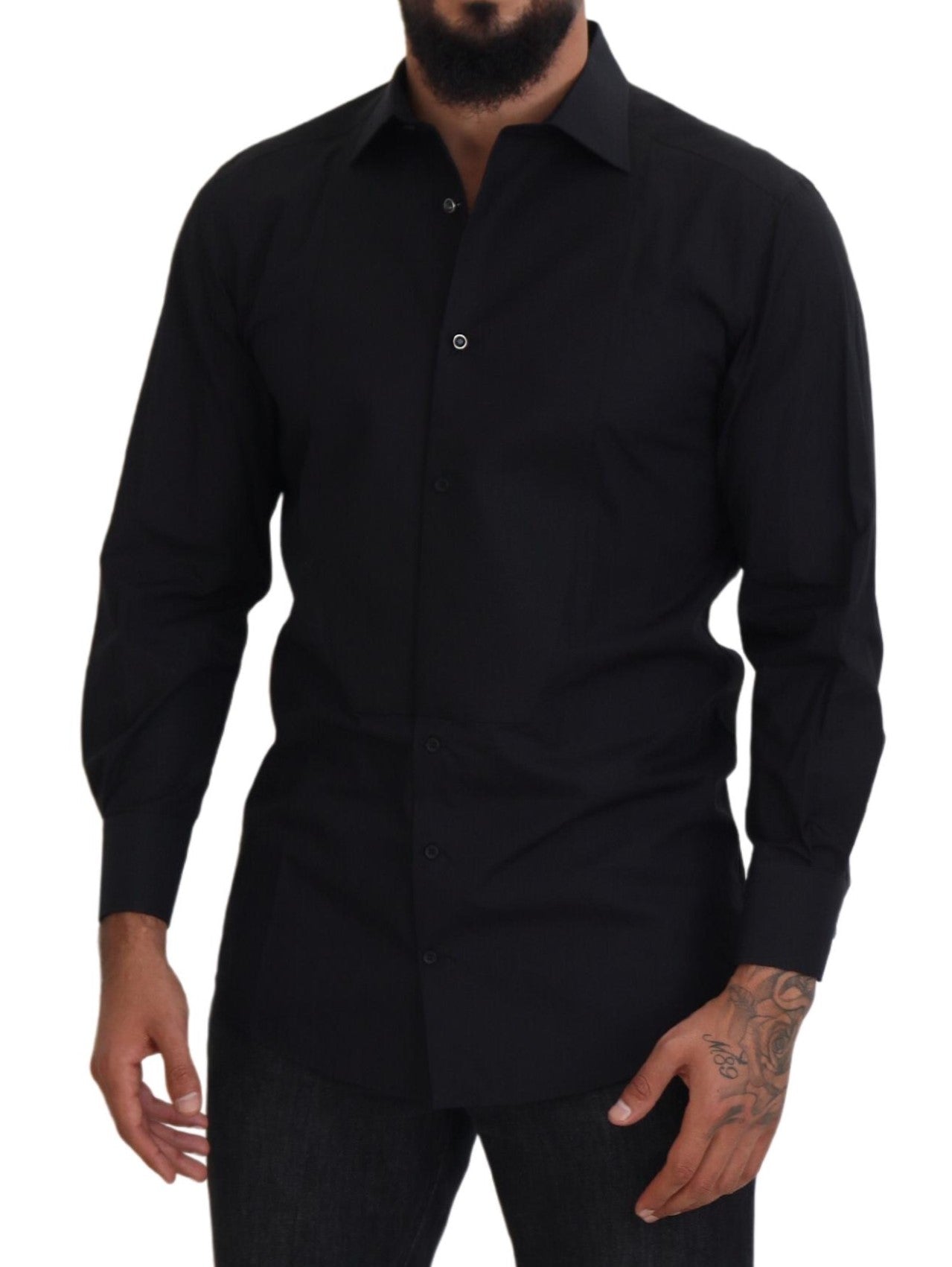 Dolce & Gabbana Black GOLD Cotton Collared Long Sleeve Shirt Dolce & Gabbana
