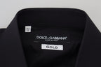 Dolce & Gabbana black long sleeve shirt with gold floral embroidery for men, stylish and elegant fashion piece.