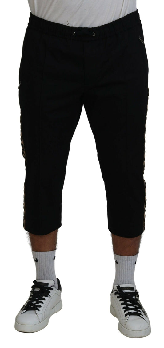 Dolce & Gabbana Black Cotton Elastic Waist DG Logo Cropped Pants Dolce & Gabbana