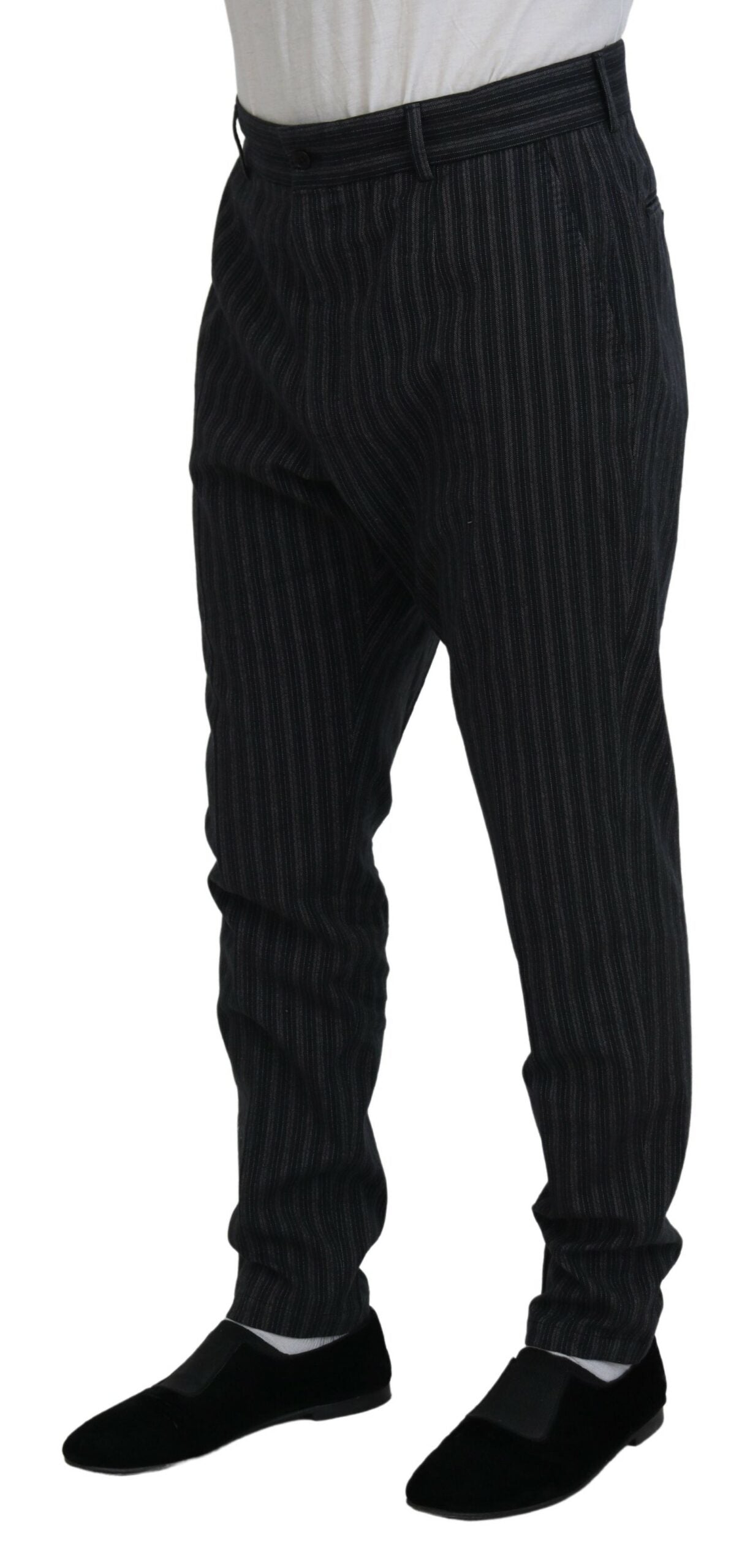 Dolce & Gabbana Dark Gray Stripes Chino Dress Pants Dolce & Gabbana