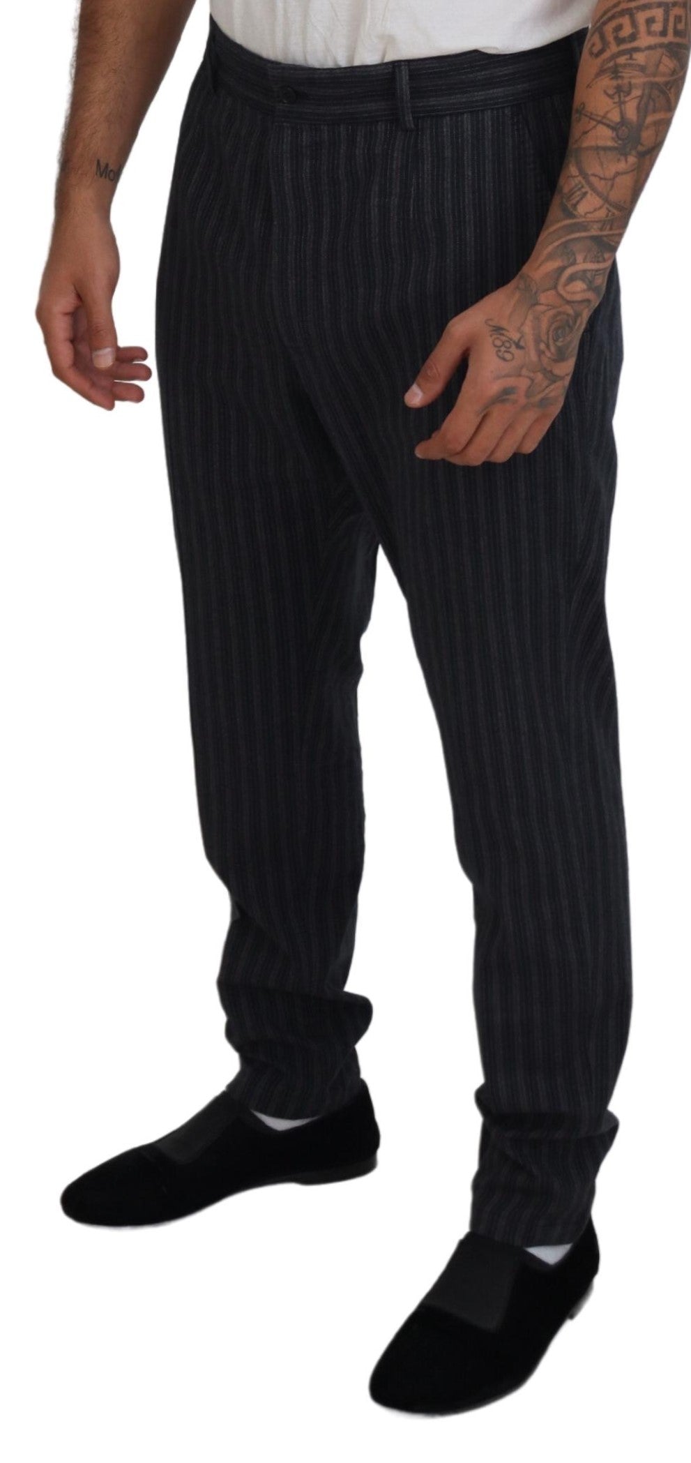 Dolce & Gabbana Dark Gray Stripes Chino Dress Pants Dolce & Gabbana