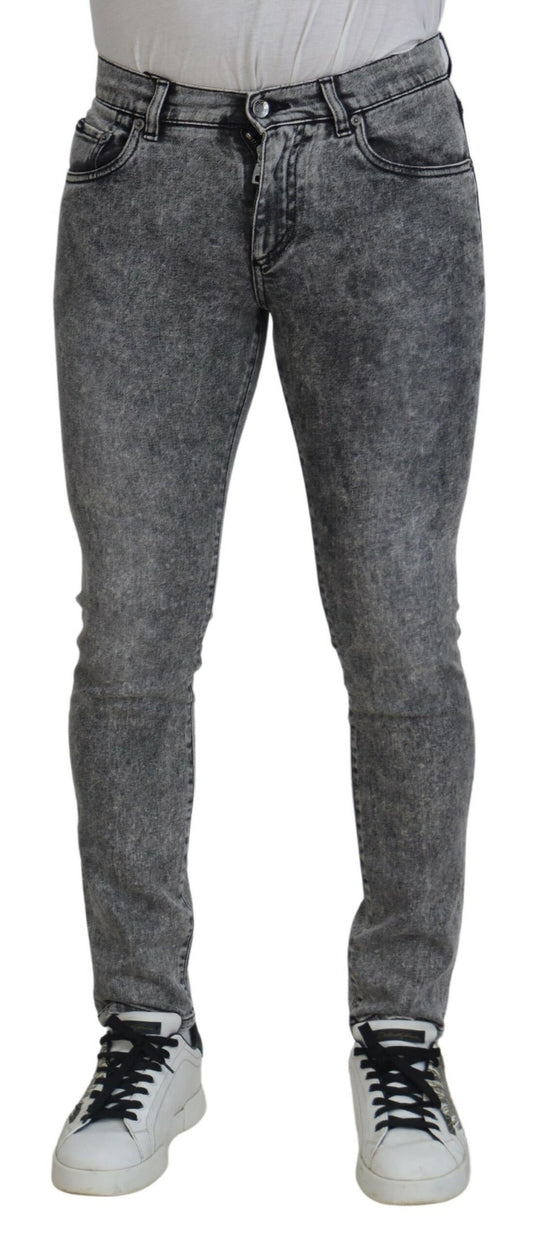 Dolce & Gabbana Grey Washed Cotton Slim Fit Men Denim Jeans Dolce & Gabbana