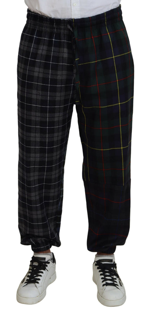 Dolce & Gabbana Multicolor Checkered Wool Men Jogger Pants Dolce & Gabbana