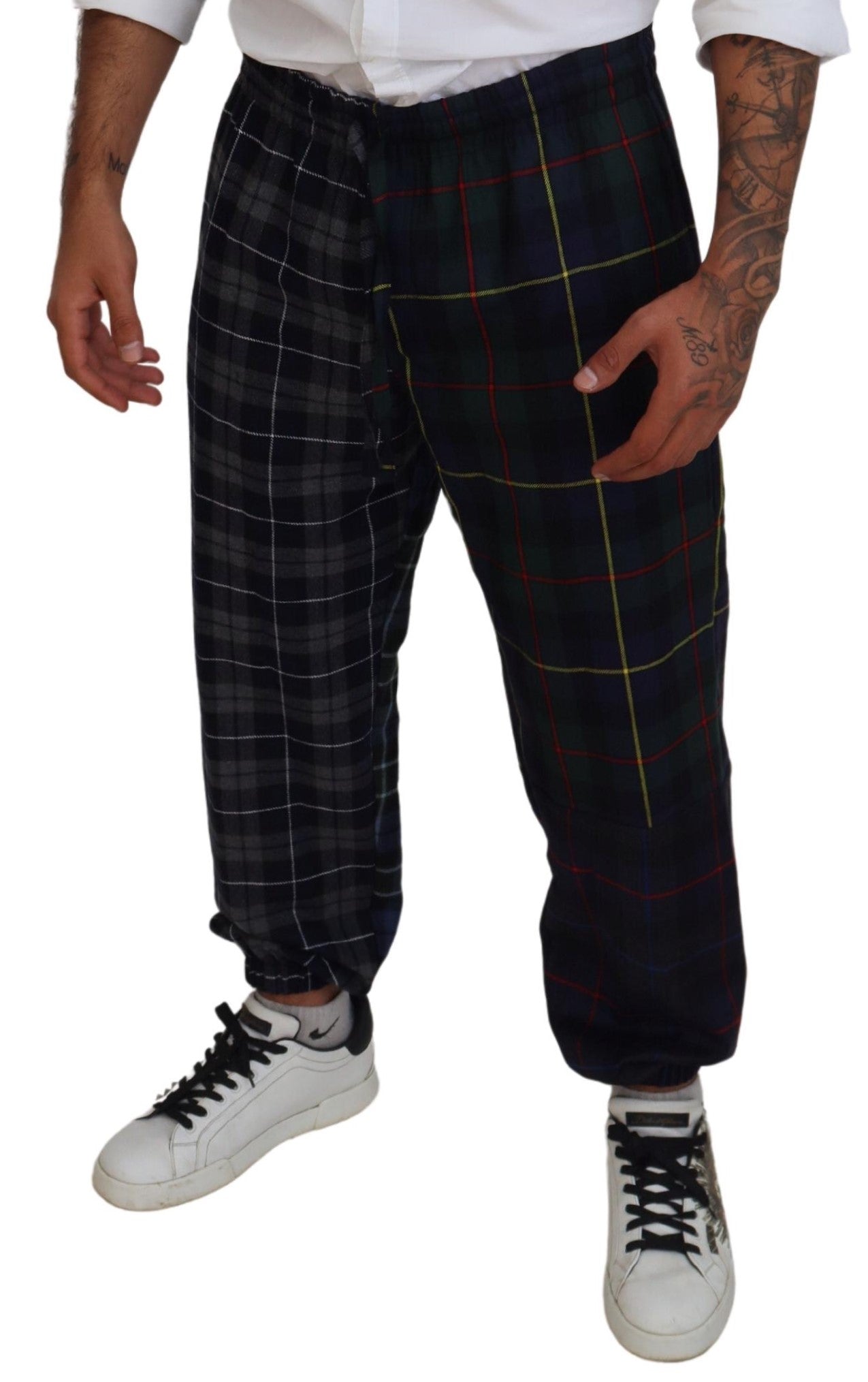 Dolce & Gabbana Multicolor Checkered Wool Men Jogger Pants Dolce & Gabbana