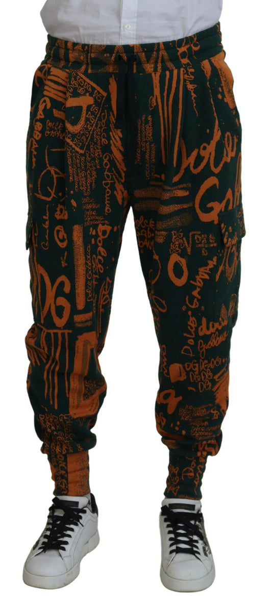 Dolce & Gabbana Multicolor Logo Print Silk Cargo Jogger Pants Dolce & Gabbana