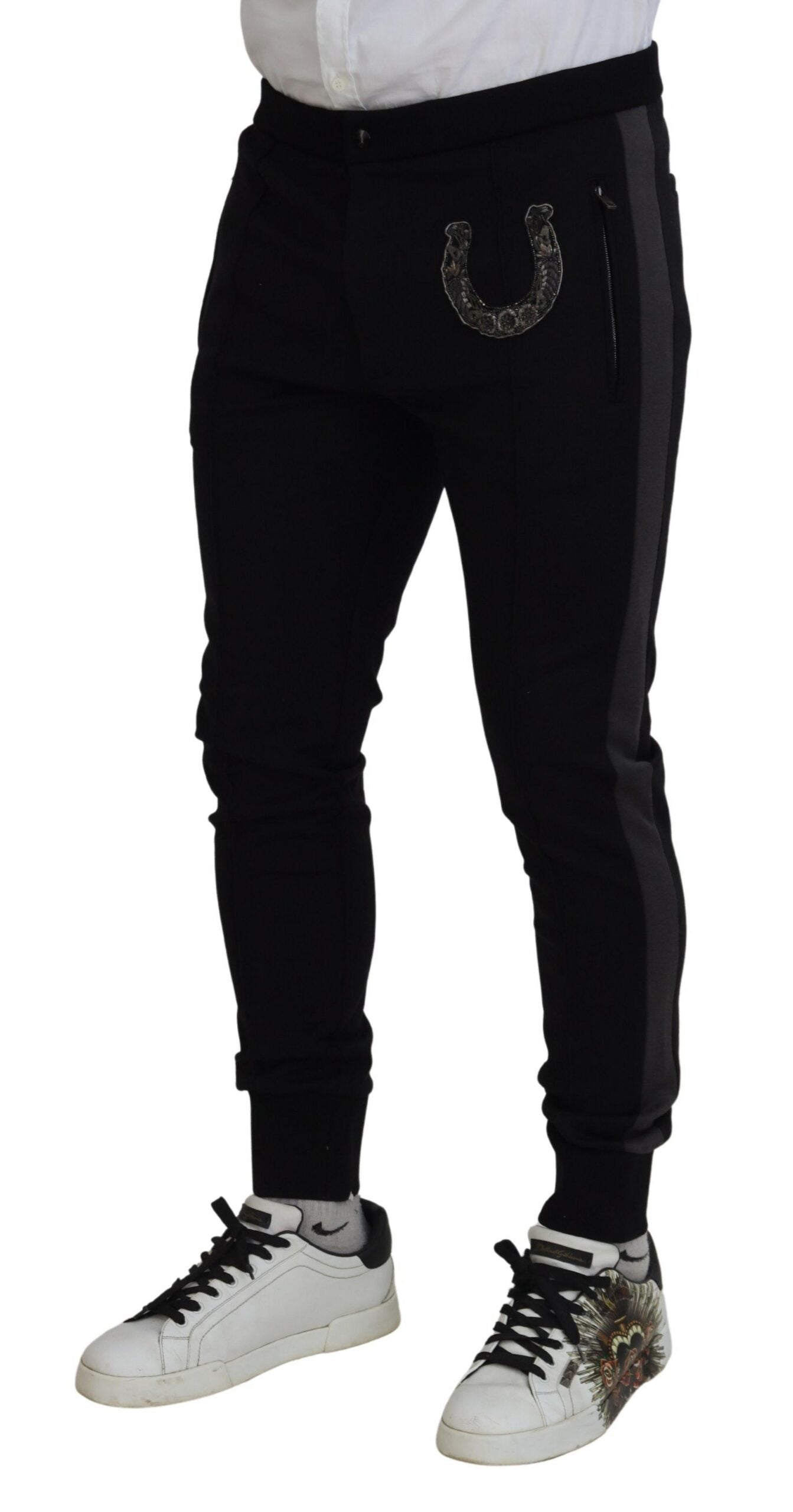 Dolce & Gabbana Black Wool Horseshoe Jogger Pants Dolce & Gabbana
