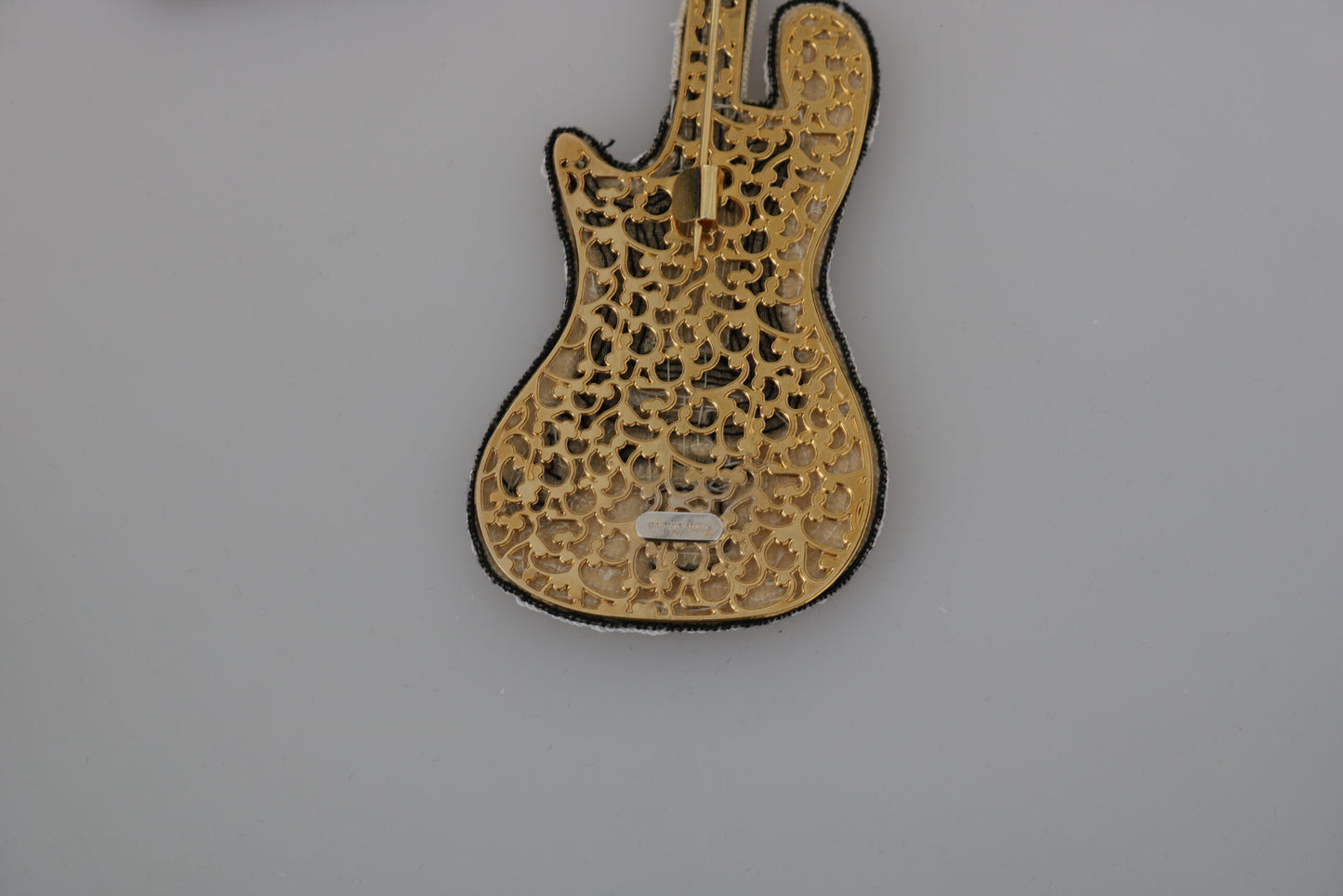 Dolce & Gabbana Gold Brass Beaded Guitar Pin Accessory Brooch Dolce & Gabbana