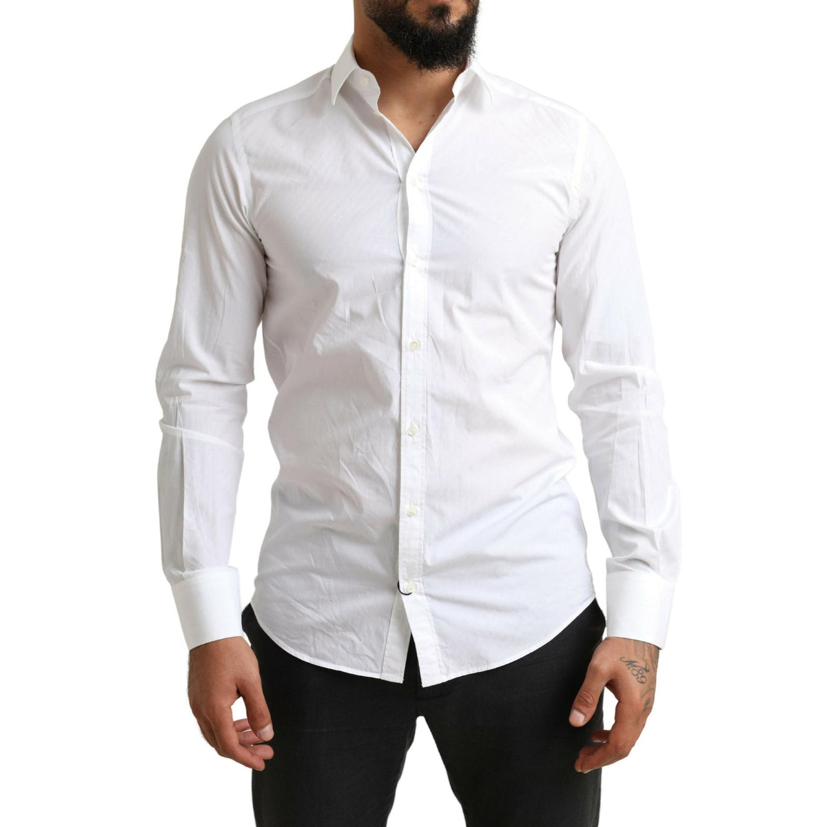 Dolce & Gabbana White MARTINI Cotton Dress Formal Shirt
