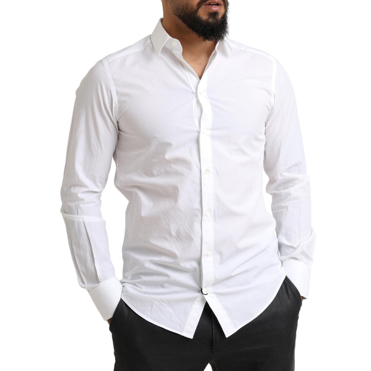 Dolce & Gabbana White MARTINI Cotton Dress Formal Shirt
