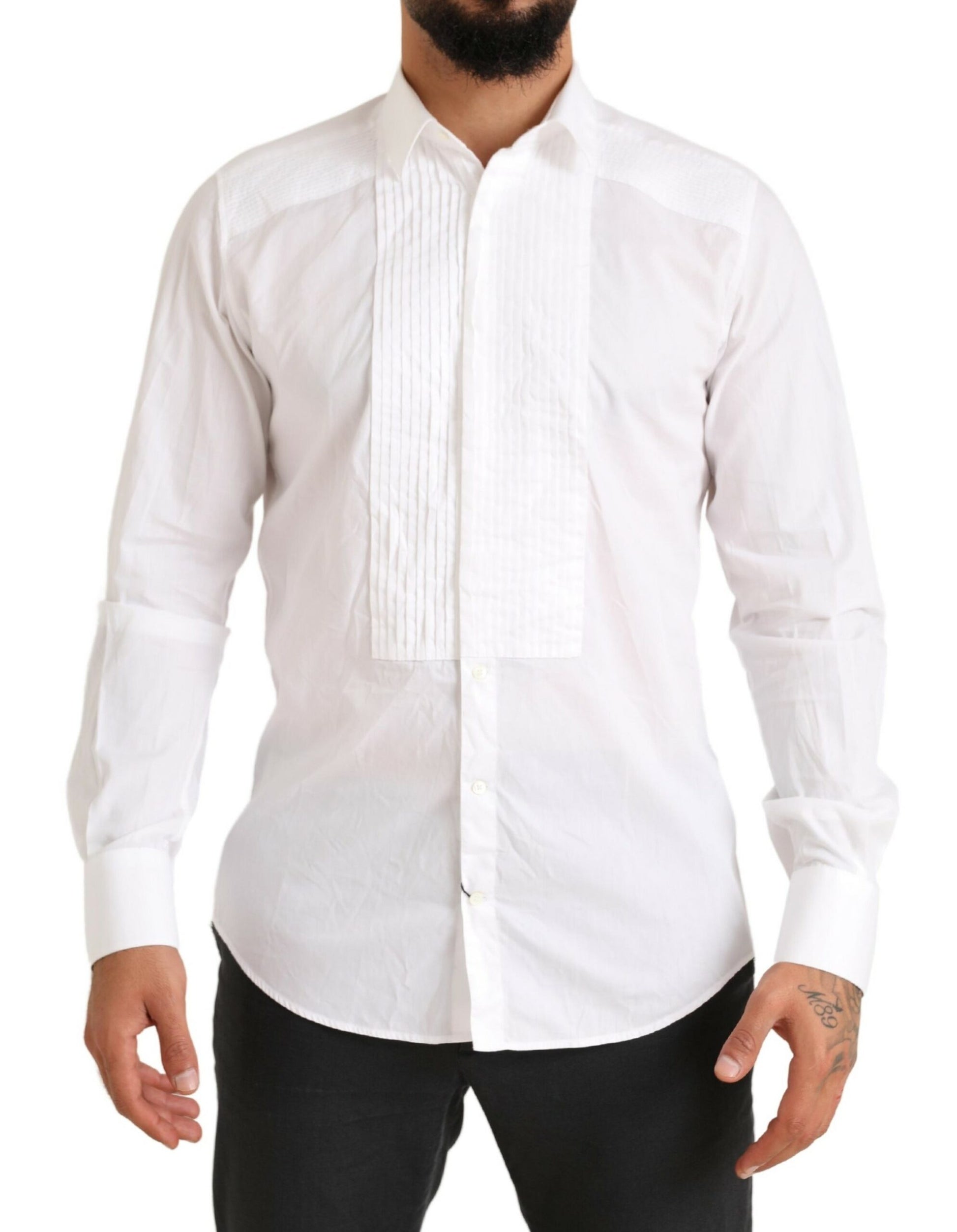 Dolce & Gabbana White GOLD Formal Cotton Tuxedo Dress Shirt Dolce & Gabbana