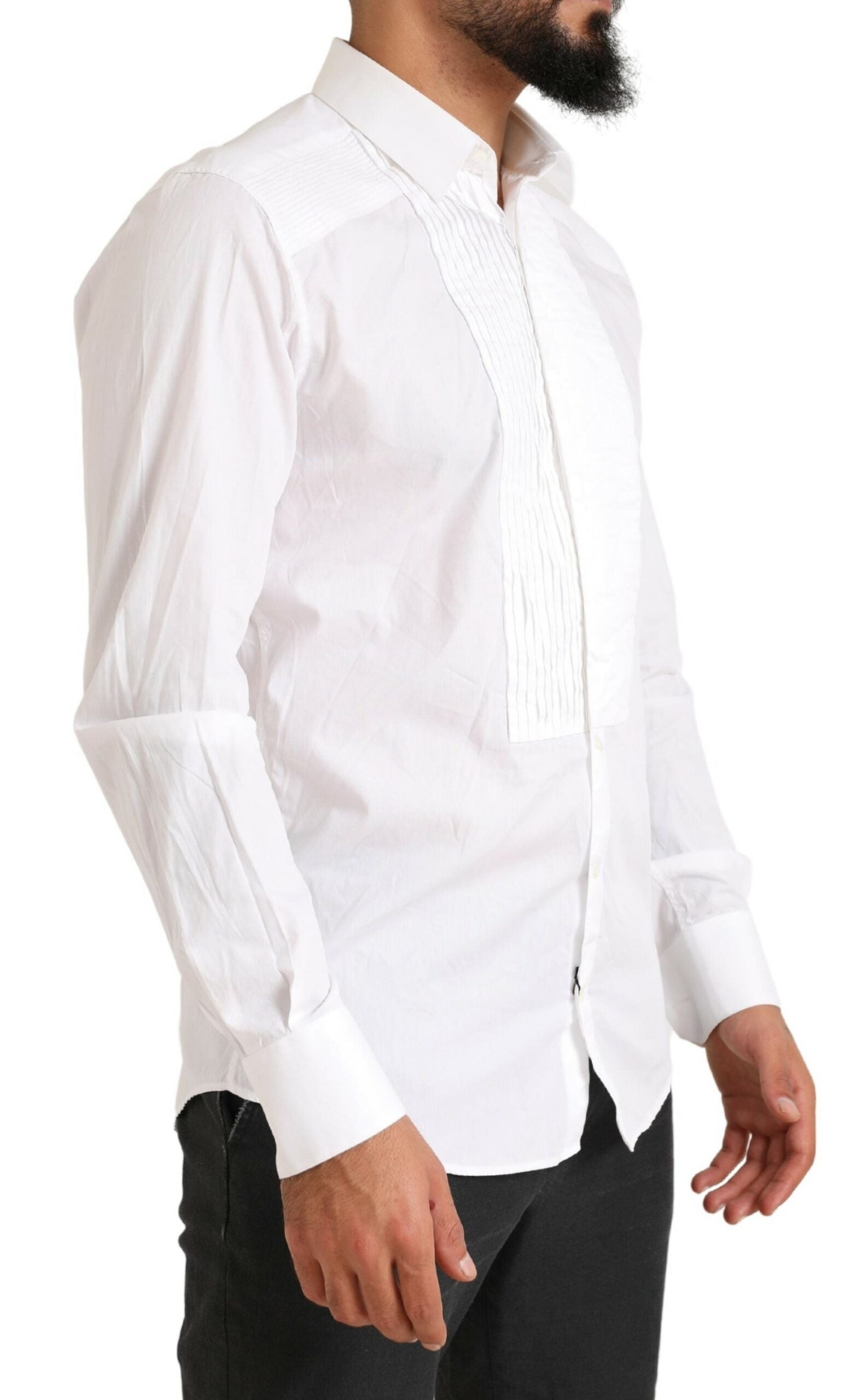 Dolce & Gabbana White GOLD Formal Cotton Tuxedo Dress Shirt Dolce & Gabbana