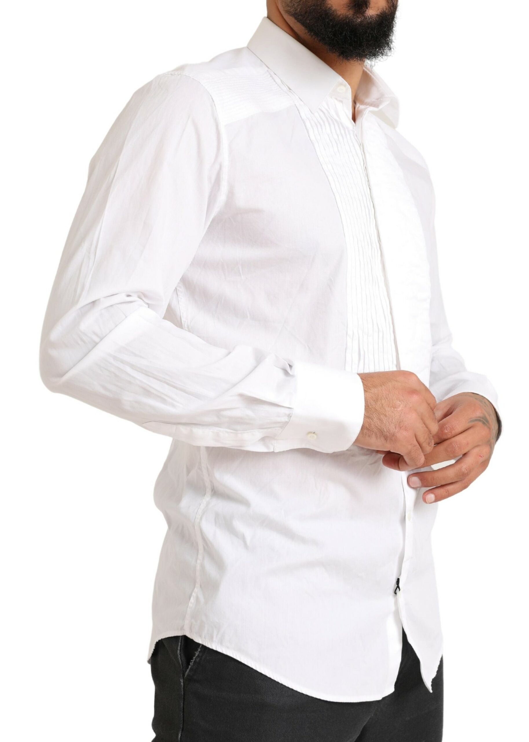 Dolce & Gabbana White GOLD Formal Cotton Tuxedo Dress Shirt Dolce & Gabbana