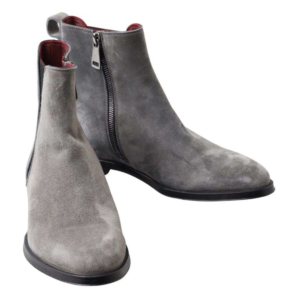 Dolce & Gabbana Gray Leather Men Ankle Boots Shoes