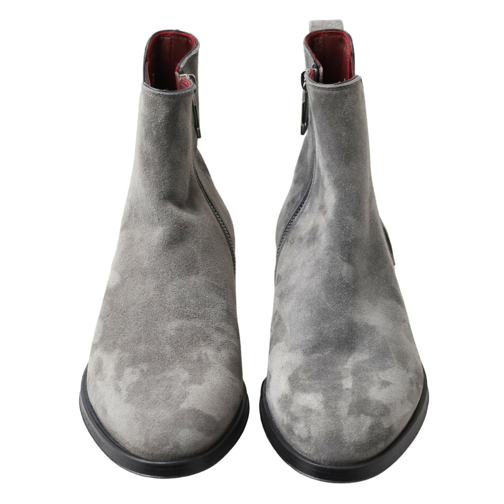 Dolce & Gabbana Gray Leather Men Ankle Boots Shoes