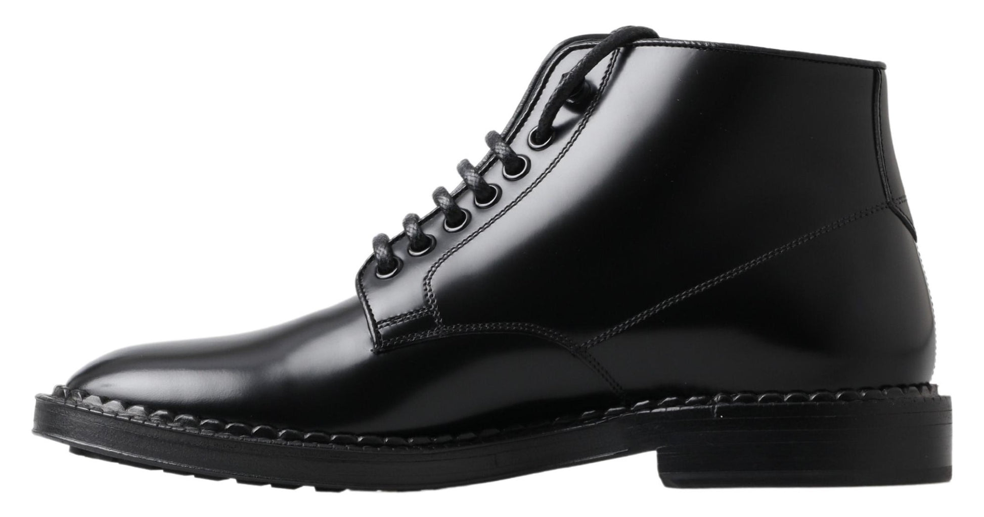 Dolce & Gabbana Black Leather Men Short Boots Lace Up Shoes Dolce & Gabbana