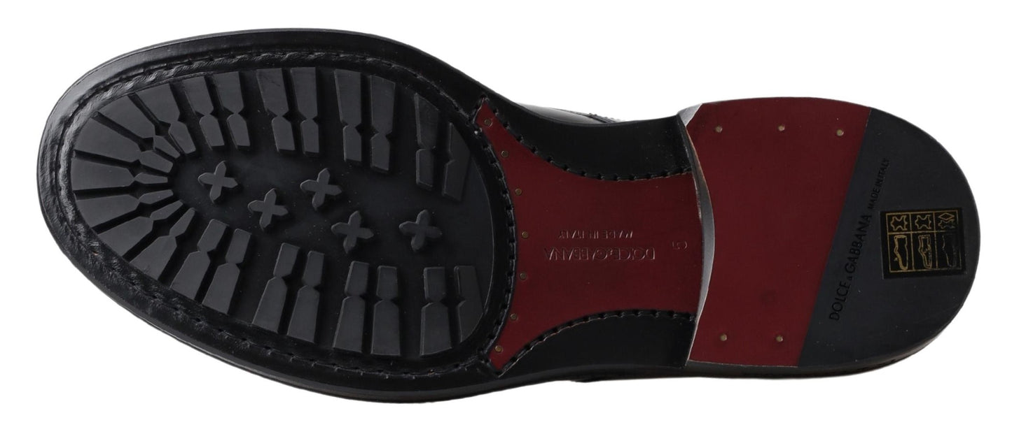 Dolce & Gabbana Black Leather Men Short Boots Lace Up Shoes Dolce & Gabbana