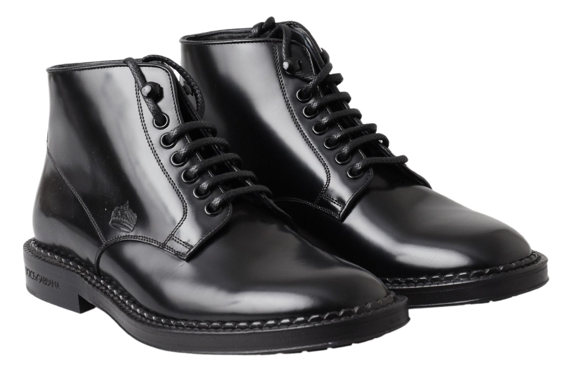 Dolce & Gabbana Black Leather Men Short Boots Lace Up Shoes Dolce & Gabbana