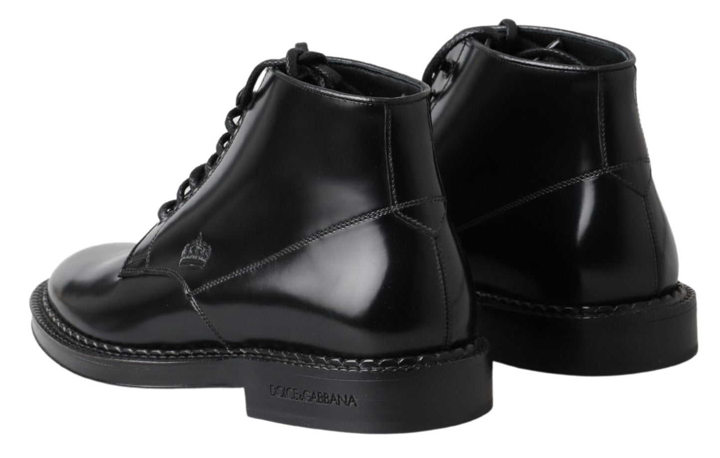 Dolce & Gabbana Black Leather Men Short Boots Lace Up Shoes Dolce & Gabbana
