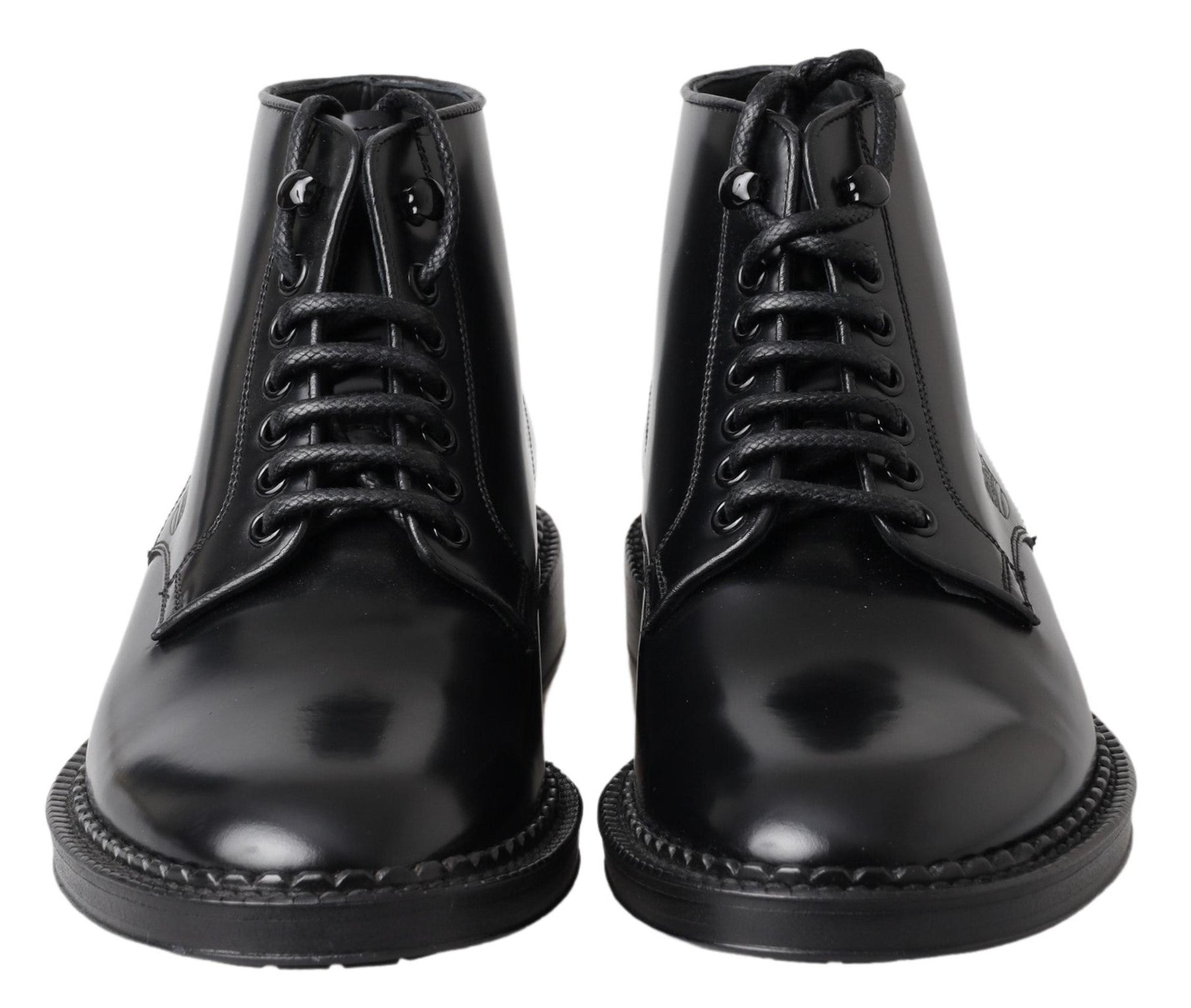 Dolce & Gabbana Black Leather Men Short Boots Lace Up Shoes Dolce & Gabbana