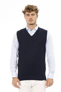 Alpha Studio Blue Viscose Men's V-neck Vest Alpha Studio