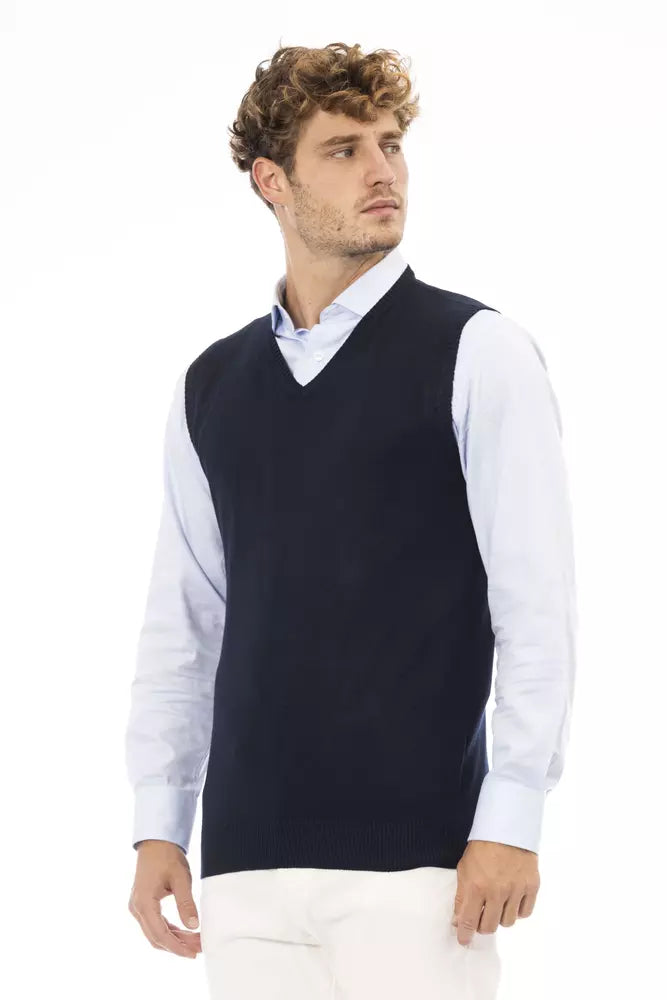 Alpha Studio Blue Viscose Men's V-neck Vest Alpha Studio
