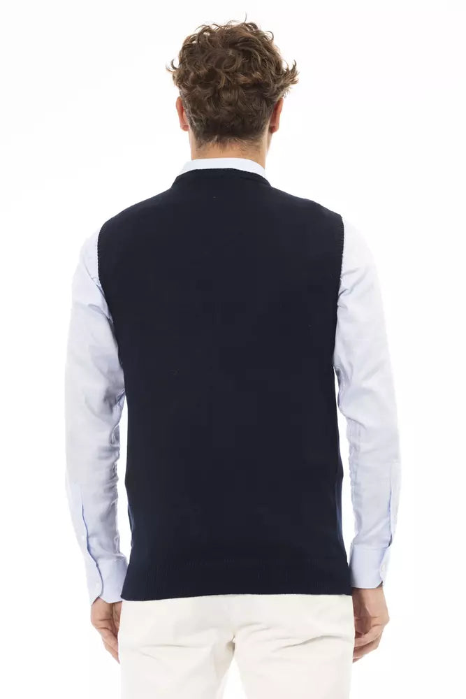Alpha Studio Blue Viscose Men's V-neck Vest Alpha Studio