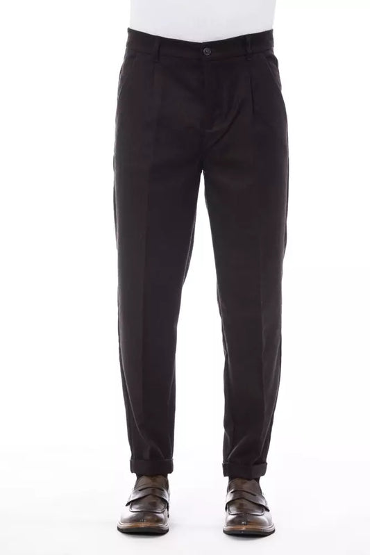 Alpha Studio Brown Wool Men Pant Alpha Studio