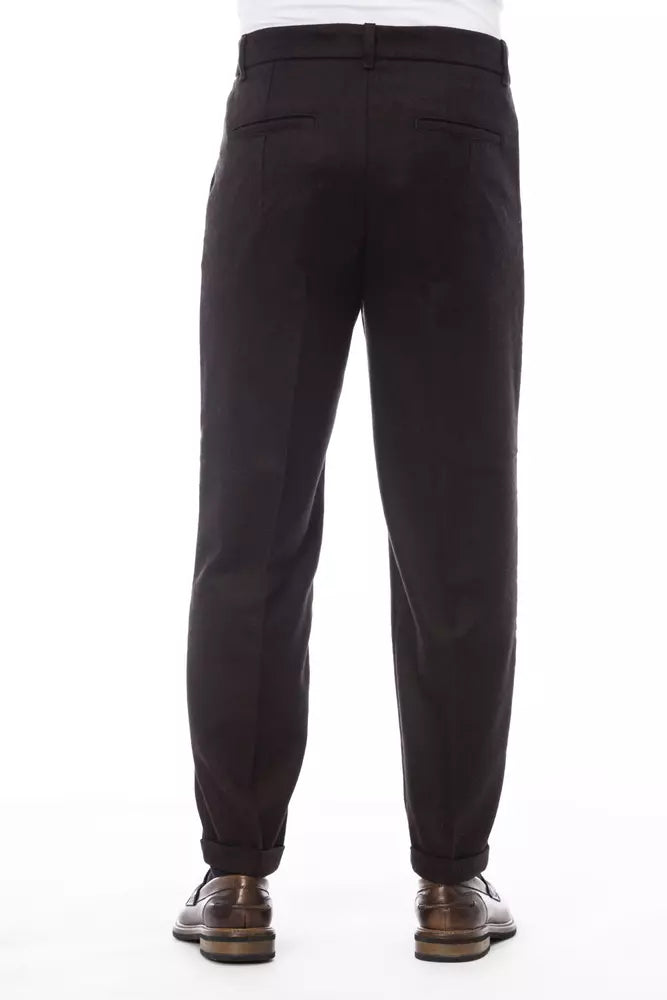 Alpha Studio Brown Wool Men Pant Alpha Studio