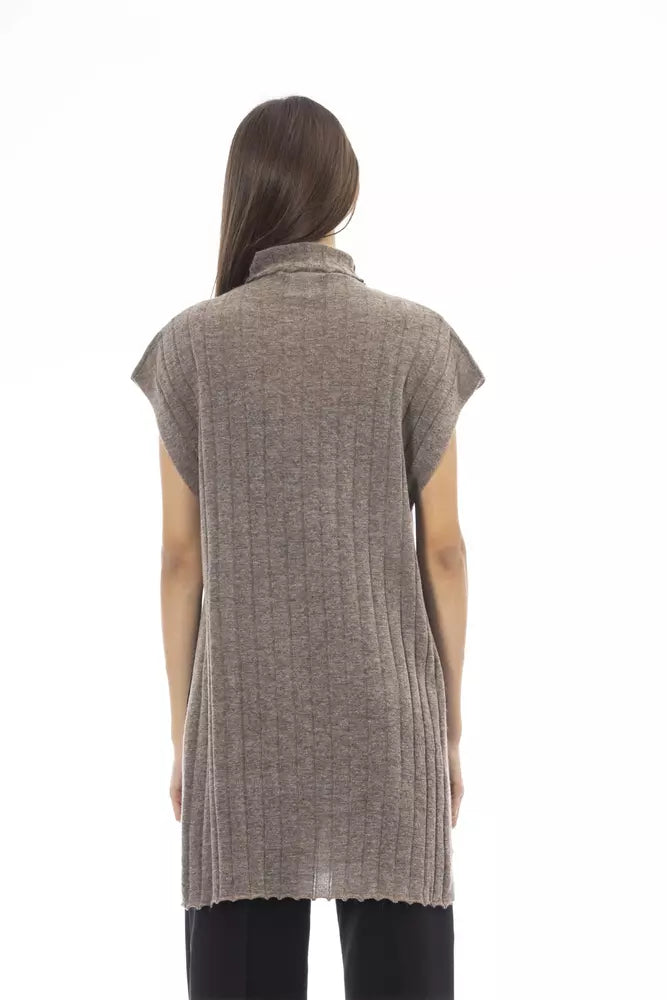 Alpha Studio Brown Wool Women Sweater with Turtleneck and Side Slits Alpha Studio