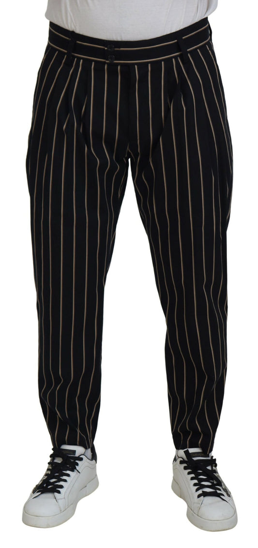 Dolce & Gabbana Black Beige Striped Cotton Stretch Pants Dolce & Gabbana
