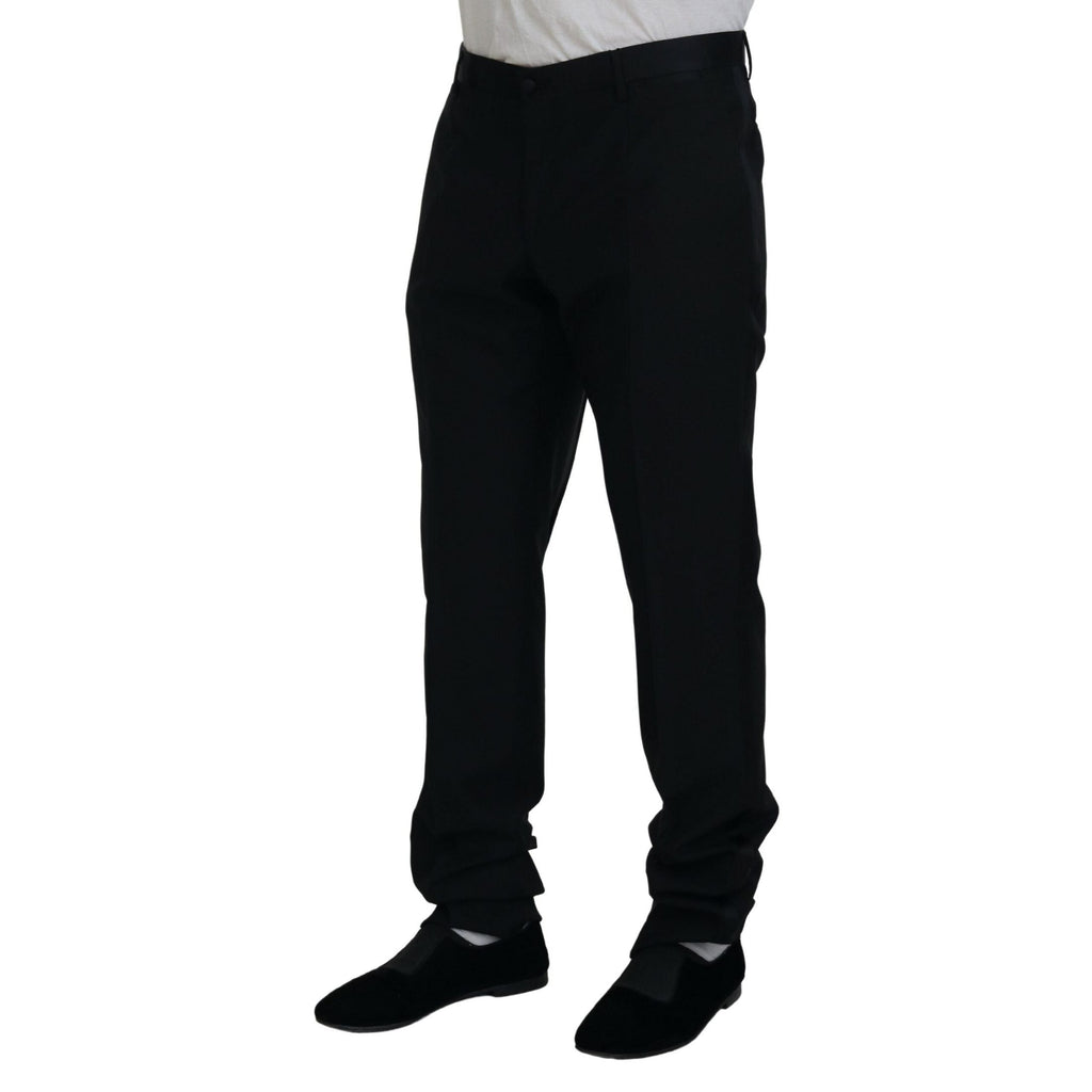 Dolce & Gabbana black wool silk trouser pants with tailored fit and classic style, shown on a model.