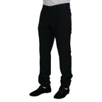 Dolce & Gabbana black wool silk trouser pants with tailored fit and classic style, shown on a model.
