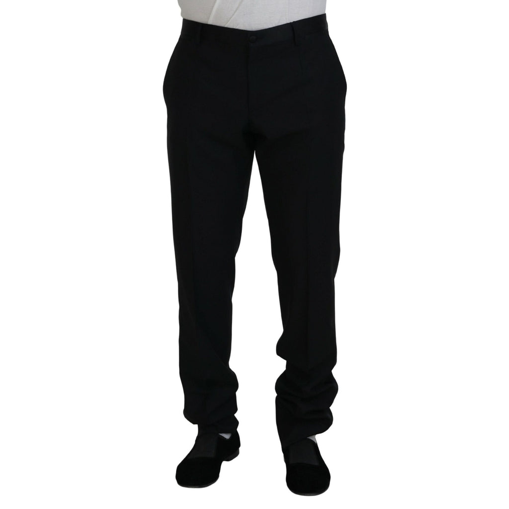 Dolce & Gabbana black wool and silk dress trouser pants, tailored with a sleek, elegant fit and classic design.