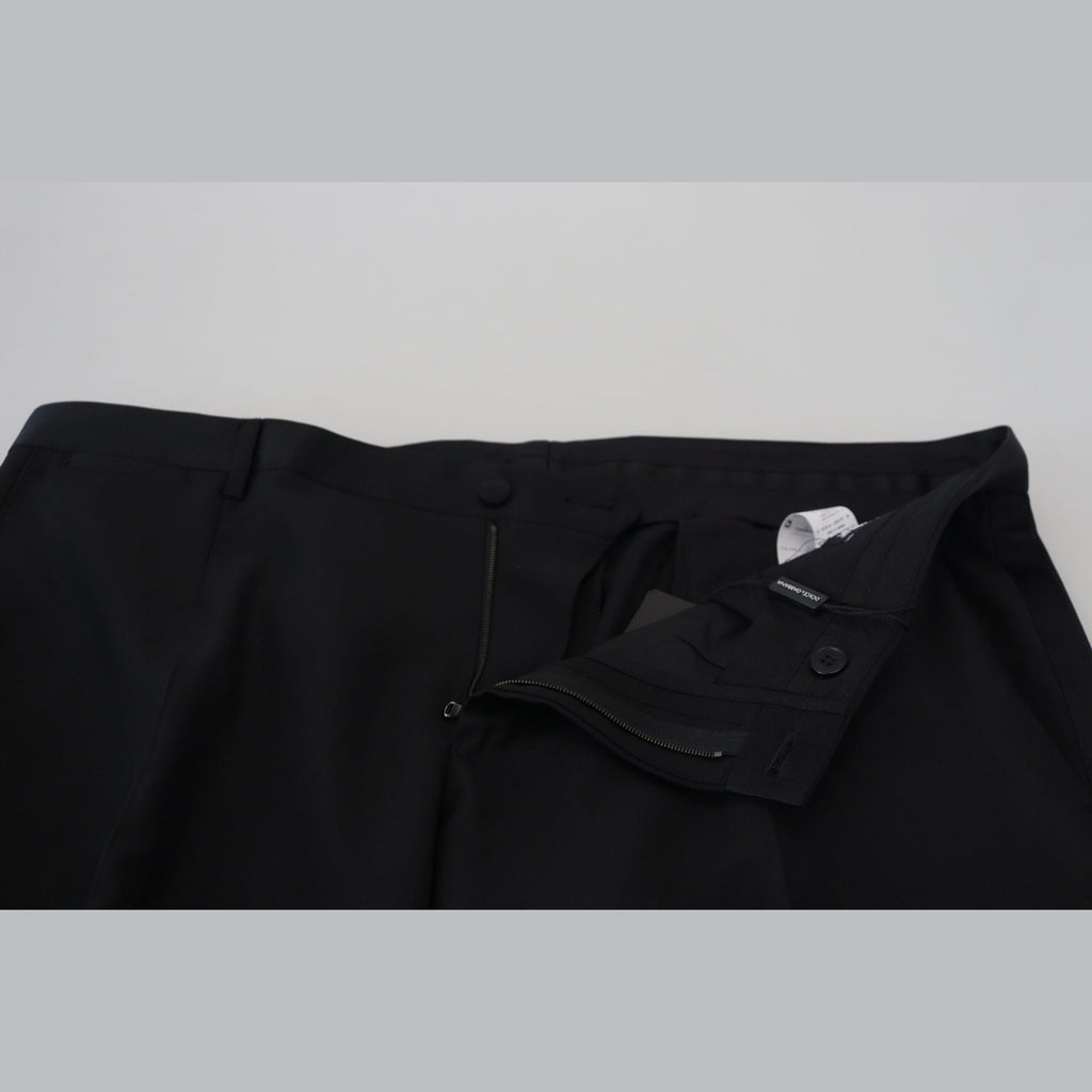 Dolce & Gabbana black wool and silk trouser pants with tailored fit and classic design.