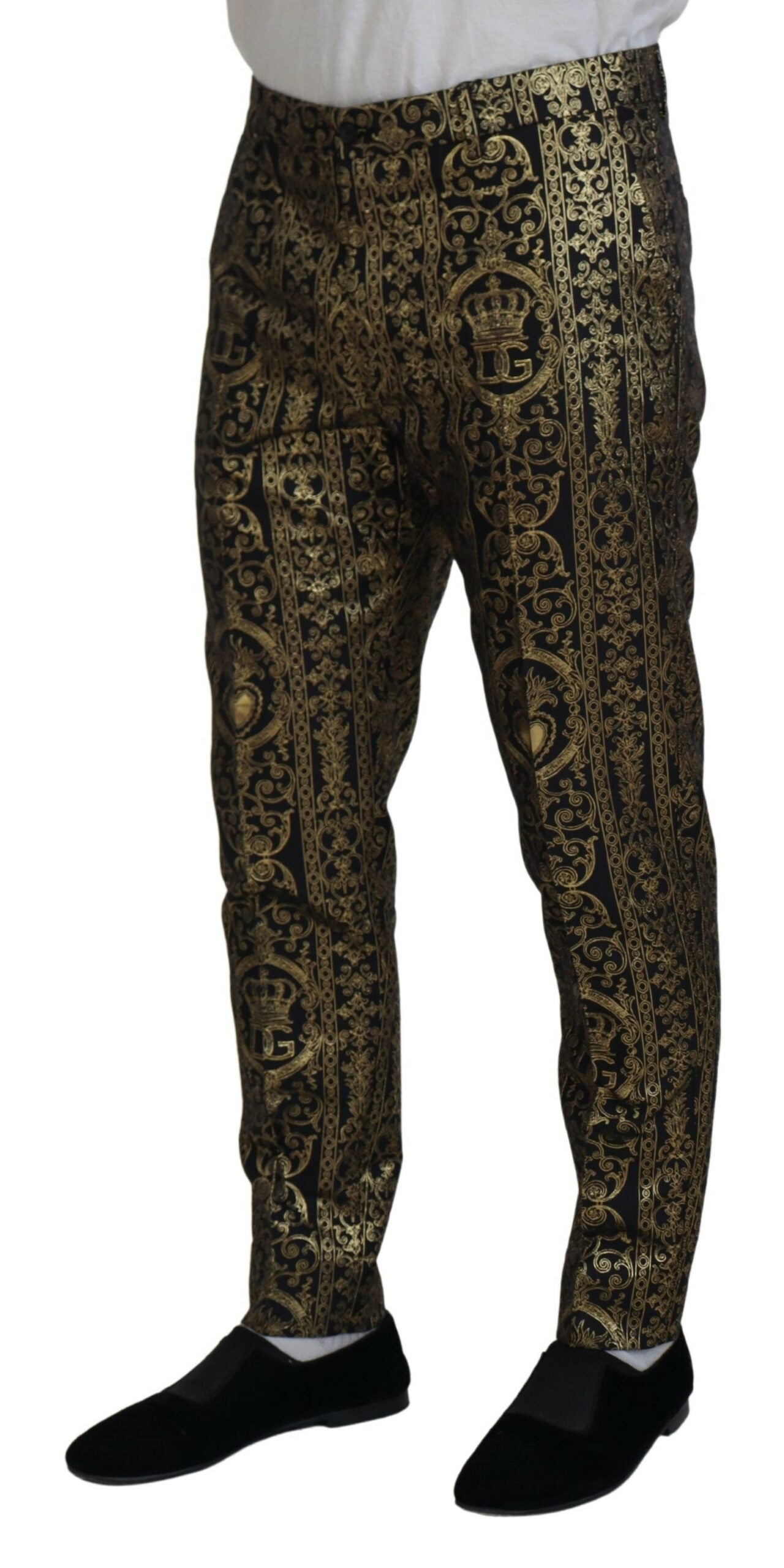 Dolce & Gabbana Black Gold Jacquard Dress Trouser Pants Dolce & Gabbana