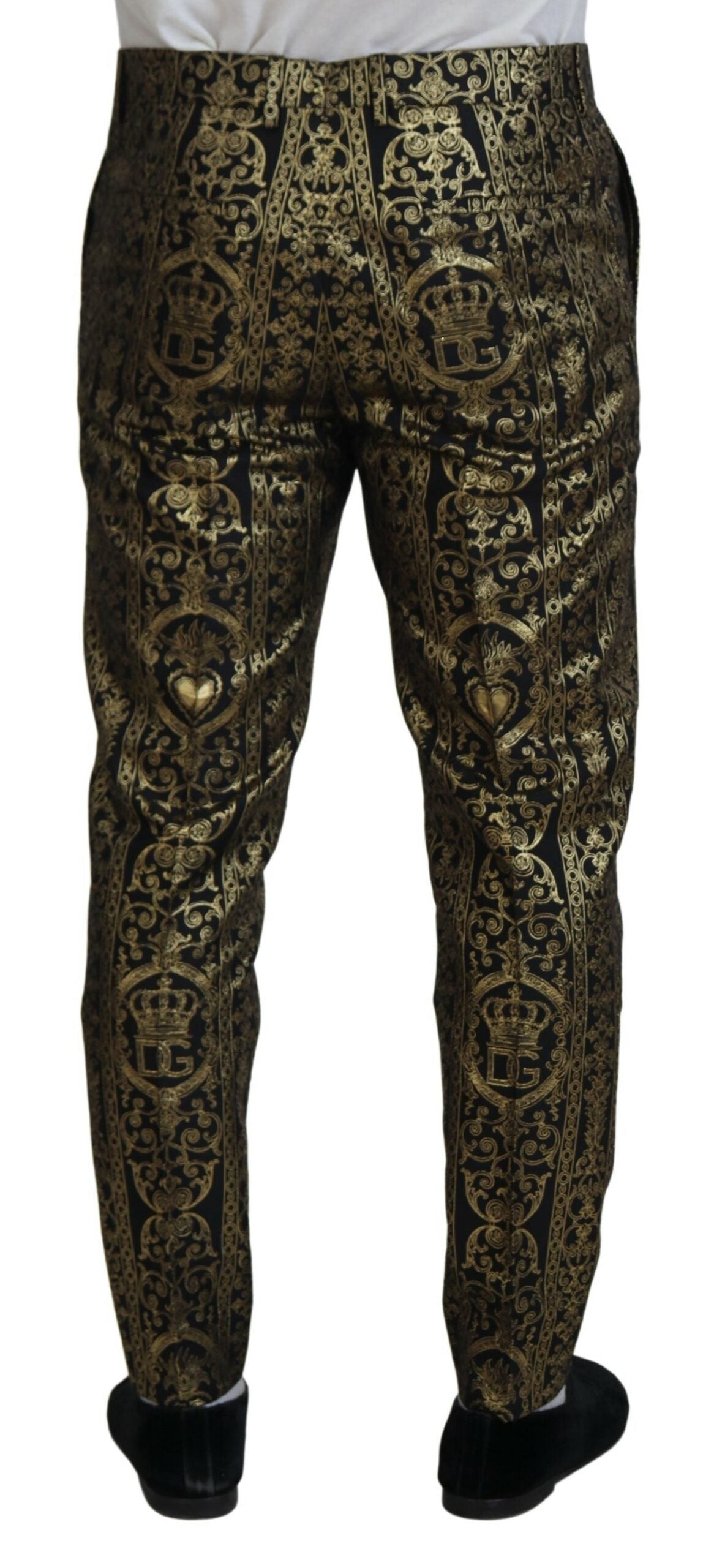 Dolce & Gabbana Black Gold Jacquard Dress Trouser Pants Dolce & Gabbana
