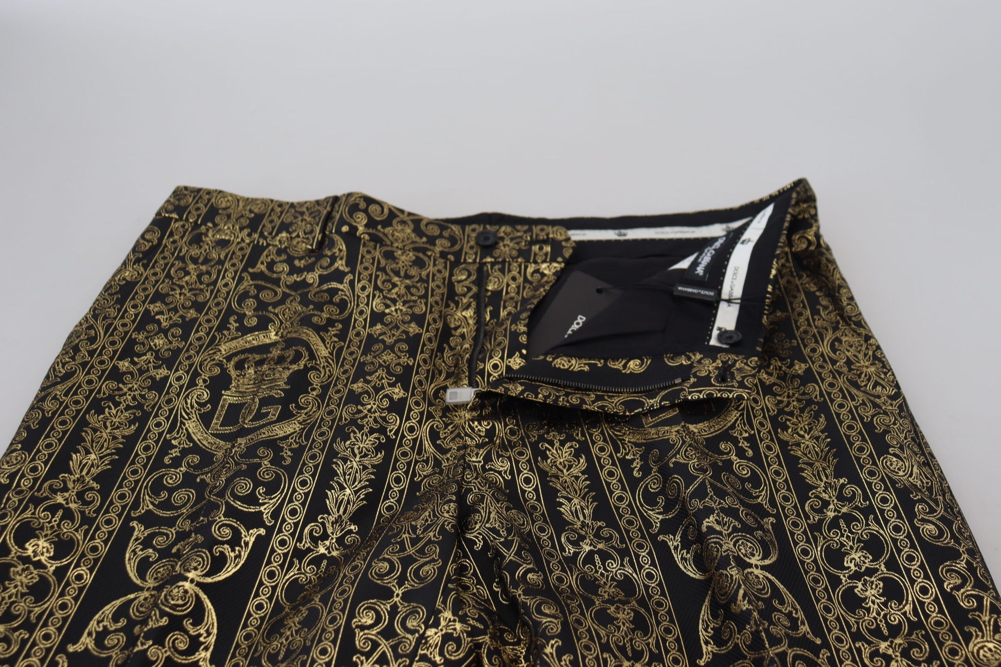 Dolce & Gabbana Black Gold Jacquard Dress Trouser Pants Dolce & Gabbana