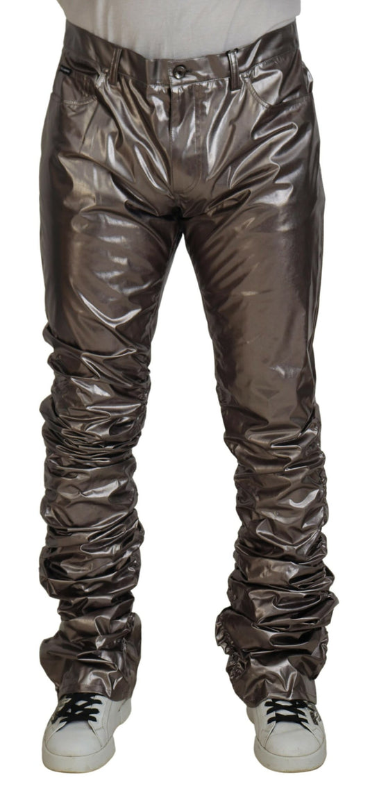 Dolce & Gabbana Silver Metallic Nylon Stretch Pants Dolce & Gabbana