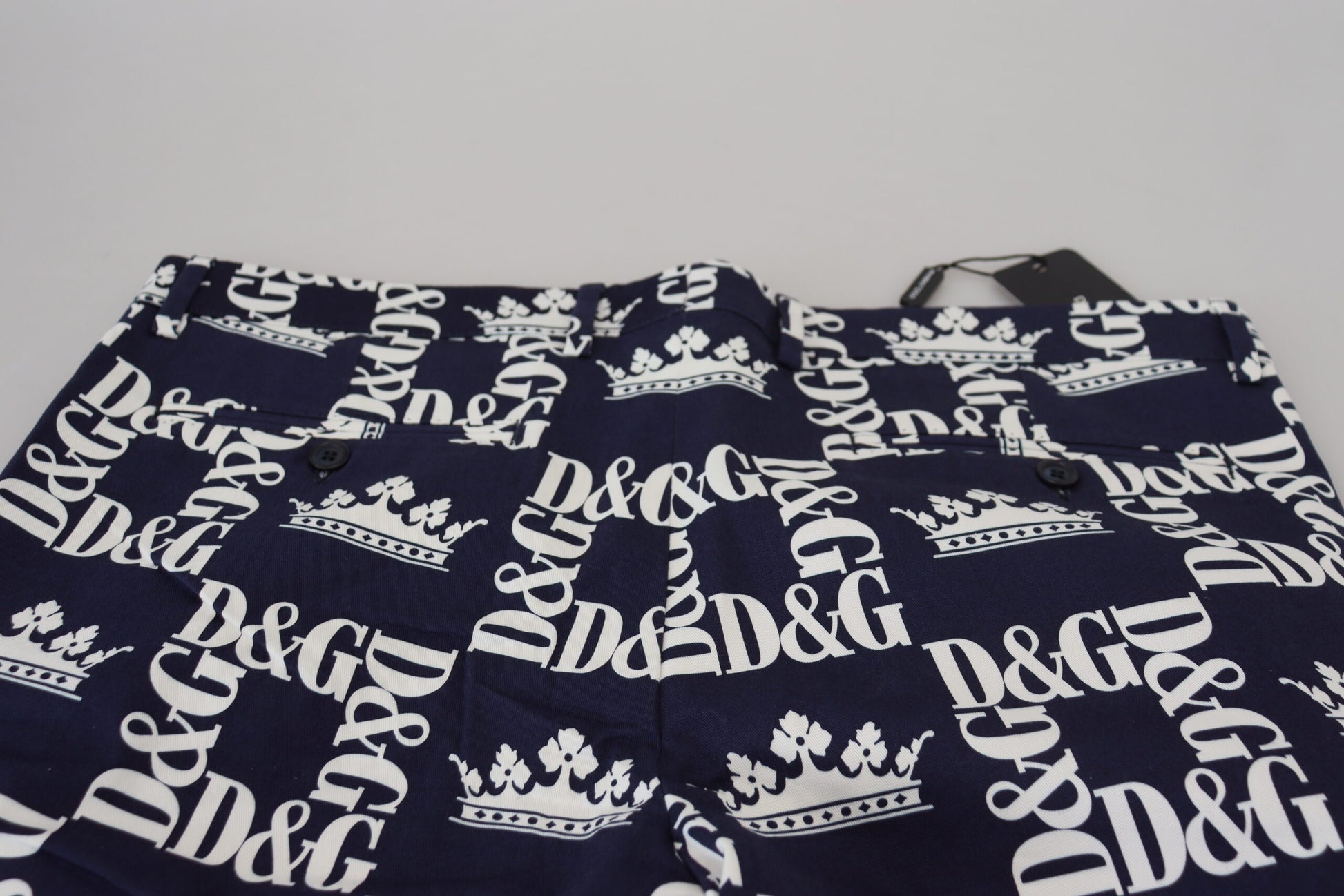 Dolce & Gabbana Blue Logo Print Cotton Chinos Shorts Dolce & Gabbana